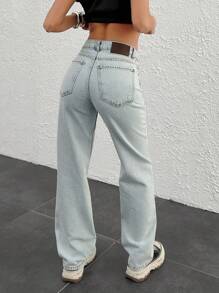 CasuGlow 女士直筒中腰牛仔裤 - 淺色水洗藍 - 查看 2