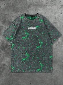 ROMWE MEN Street Life Men's T-Shirt With Street American Design, Special Fabric With Ripped Lightning Effect - Black - View 1