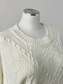 Sunspun Plus Size Solid Color Textured Chill Pullover Sweater, Autumn/Winter Fall Cloth For Women - White - View 3
