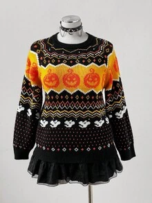 Sunspun Halloween Plus Size Sweaters Winter Fall Autumn - Black - View 4