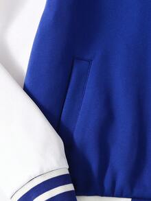 SHEIN جاكيت بيسبول بأكمام طويلة مريحة للمراهقين الذكور، بتصميم كاجوال شارع مطرز بشعار، بألوان متباينة، مناسبة للتنقل والمدرسة والاستخدام اليومي والسفر والرياضة والحفلات، موسم الخريف/الشتاء - متعدد الألوان - مشاهدة 5