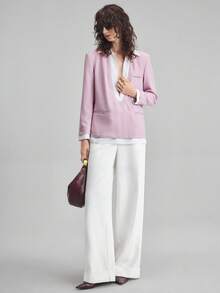 Ontre 2025 New Women's Solid Color Patchwork Long Sleeve Minimalist Suit Jacket, Daily Commute, Spring, Retro Style In Fall/Winter - Pink - View 2