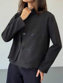 Aloruh Mantel Wanita Minimalis Serbaguna dengan Kerah Pita, Dapat Dibalik, dan Saku, Warna Abu-abu untuk Musim Gugur/Dingin - Dark Grey - View 2