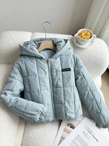 Tween Girls Casual All-Match Versatile Commuter Plaid Padded Collar Padded Coat, Autumn/Winter - Blue - View 7