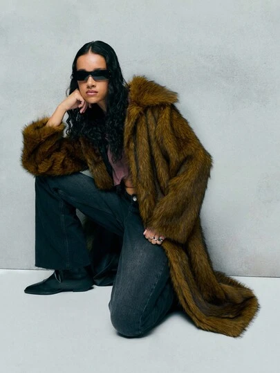 TypaGal This Luxurious Long Faux Fur Coat Offers A Dramatic Update For Fall Clothes For Women And Winter Clothes For Women. With A Plush Texture And Earthy Tones, It's Perfectly Suited To Both Fall Outfits For Women And Winter Outfits For Women When The Temperature Drops. The Elongated Silhouette Elevates Your Autumn Clothes And Makes For An Eye-Catching Winter Coat Women Love For Warmth And Style.