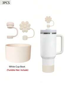 3 件适用于 30-40 盎司杯子的配件、1 个可重复使用的 10 毫米硅胶花吸管盖、1 个硅胶吸管盖（与 杯防溢漏塞防溅防尘吸管盖兼容）、1 个杯子硅胶保护套保护底套、杯子配件、节日派对礼物 - 彩色 - 查看 3