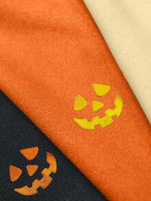 SHEIN Quần short nữ tối giản thêu hình bí ngô Halloween, quà tặng cho bạn bè - màu đen - Xem 4