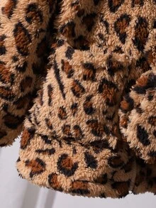 Chaqueta con capucha de piel sintética con estampado de leopardo y mini bolsillo para niña preadolescente, otoño/invierno - Caqui - Ver 6