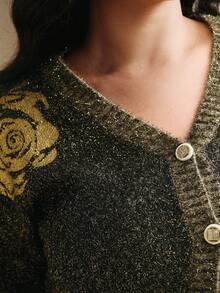 Anewsta Cardigan vintage bordado floral plus size - Preto - Ver 5