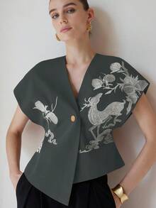 Aveloria Modichic Chaqueta tipo chaleco con diseño bordado y efecto 3D - Multicolor - Ver 5