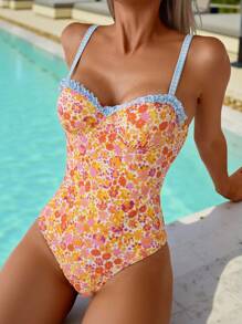 Swim Mod Đồ bơi một mảnh hở lưng, không gọng, họa tiết kẻ caro xanh trắng in ngẫu nhiên dành cho nữ, đi biển, dây đeo có thể điều chỉnh - Nhiều màu - Xem 4
