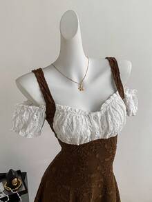 Sweetra 秋季简约蕾丝修身斜肩长袖女连衣裙