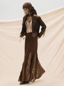 Easelle Áo khoác da lộn tua rua đinh tán cổ điển dành cho nữ - Nhiều màu - Xem 5