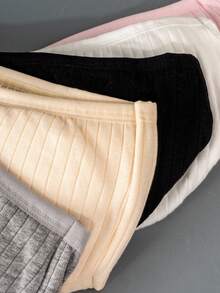 5pcs/Set Girls' Ribbed Minimalist Sweet Basic Crop Top Bralette Underwear Cute Tube Tops Ribbed Tube Top Fall Winter - Multicolor - View 3