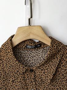 SHEIN Clasi 女式加大码豹纹纽扣前抽绳长袖衬衫 - 彩色 - 查看 3