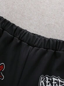 1 套男童时尚街头口号和肖像图案印花圆领运动衫和直筒裤个性化服装，秋冬 - 彩色 - 查看 6