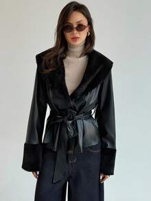 Aloruh 时尚百搭的秋冬通勤羊毛夹克 - 黑色 - 查看 1