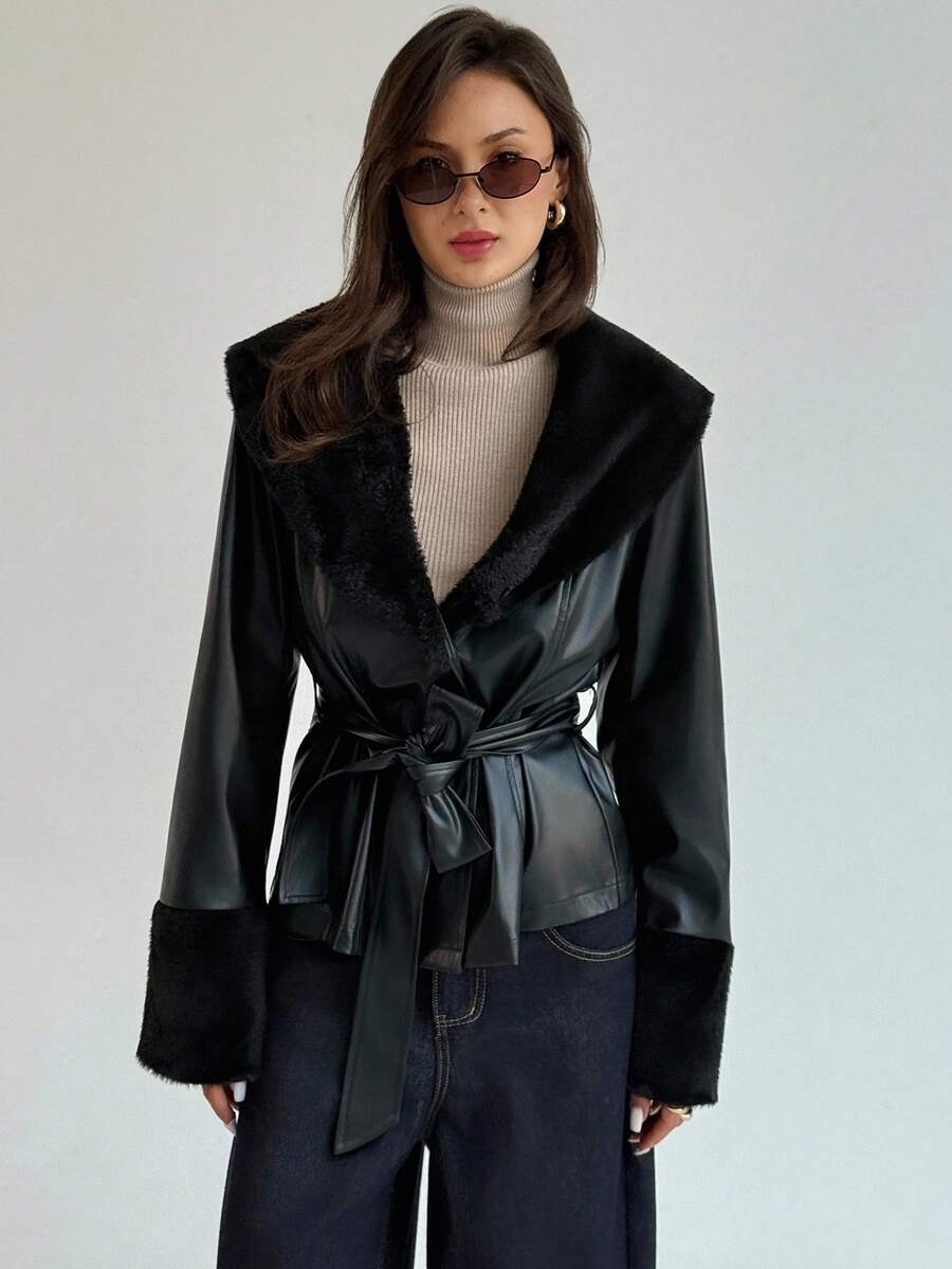 Aloruh 时尚百搭的秋冬通勤羊毛夹克 - 黑色 - 查看 1