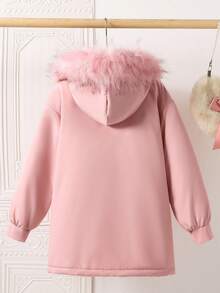 Manteau matelassé pour préadolescentes avec doublure en fausse fourrure, rose, vêtement d'extérieur chaud pour l'école et les activités extérieures en automne - Rose bonbon - Voir 2