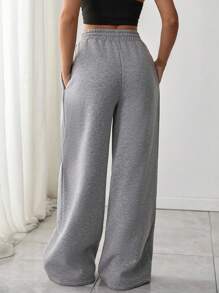 EURMUSE Plus Women Wide Leg Sweatpant With Drawstring And Pocket