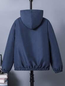 SHEIN Chaqueta con capucha de unicolor informal para niño preadolescente, elegante para otoño/invierno - Azul - Ver 2
