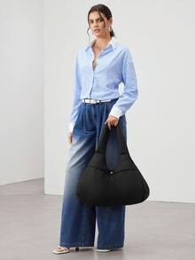 Bolso de mano de gran capacidad para mujer para uso diario - Negro - Ver 4