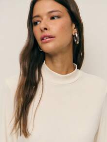 Nöista Ivory Fitted Top With A Mock Neck And Flared Tiered Cuffs. Clean, Romantic Silhouette Suited For Fall And Winter Dressing, Holiday Parties, And Dressed-Up Going Out. - White - View 4