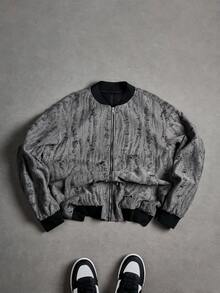 Manfinity Roghcode Men's Vintage Washed Distressed Jacket , Y2k Distressed Jacket , Streetwear, Men Crop Jacket, Fall - Grey - View 1