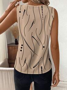 SHEIN Clasi 女士 V 领休闲条纹和圆点背心，春夏 - 棕色 - 查看 2