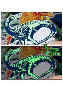 Discovery X SHEIN 42张卡通图案贴纸套装，适合学生、男士和女士，可用于笔记本、日记本、工艺品等物品。也可用于个性化滑板、笔记本电脑和行李箱。可移除背胶，易于撕除不留残胶，图案包括恐龙和霸王龙。