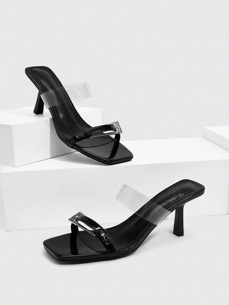 CUCCOO SZL Women's Metallic Buckle Square Toe Fashion High Heel Sandals