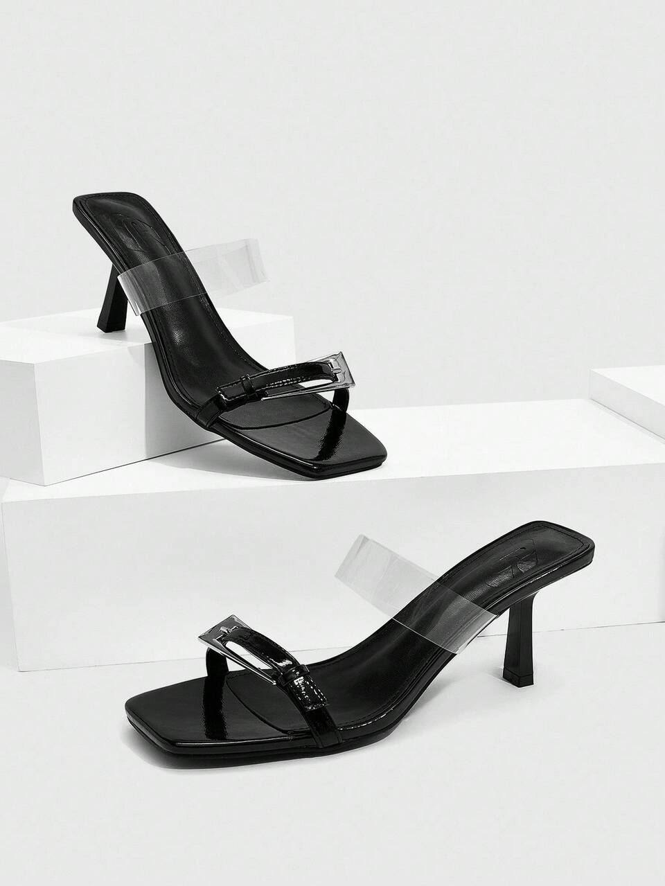 CUCCOO SZL Women's Metallic Buckle Square Toe Fashion High Heel Sandals