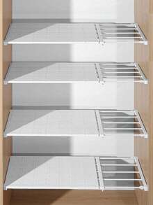 SHEIN 1Pc Household Retractable Nail-Free Clothes Organizing And Storage Partition Rack, Dormitory Cabinet Cupboard Layered Rack, Space-Saving Storage Layered Partition, Clothes Organizer Rack, Suitable For Bathroom, Kitchen Storage, Room, Bedroom Wardrobe And Entryway Shoe Cabinet.