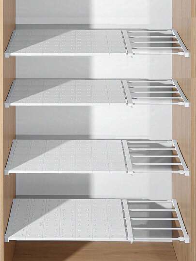 SHEIN 1Pc Household Retractable Nail-Free Clothes Organizing And Storage Partition Rack, Dormitory Cabinet Cupboard Layered Rack, Space-Saving Storage Layered Partition, Clothes Organizer Rack, Suitable For Bathroom, Kitchen Storage, Room, Bedroom Wardrobe And Entryway Shoe Cabinet.