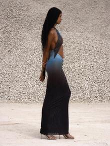 MUSERA Twist Halterneck Cut Out Dipped Waist Fitted Maxi Dress Night Out Occasion Birthday Elegant Rapture , ,  Summer Long Dress - Multicolor - View 3