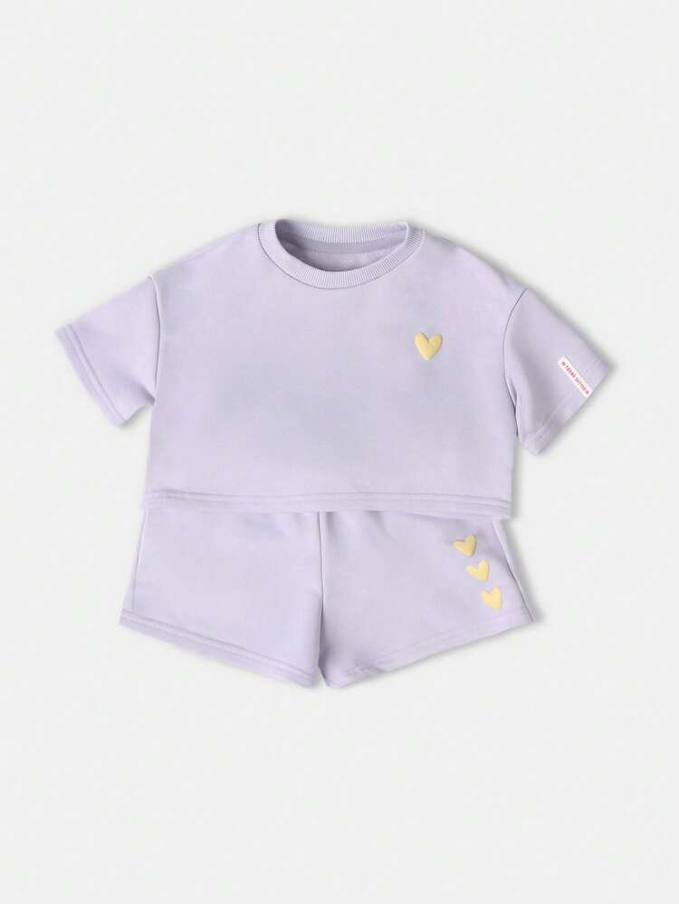 Self Love Crew T Shirt With Matching Shorts Hearts Print