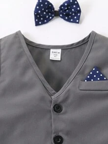 SHEIN 2 件套年轻男孩绅士正装套装，含背心、领结和裤子，适合婚礼、婚礼宾客、花童、戒童，秋冬