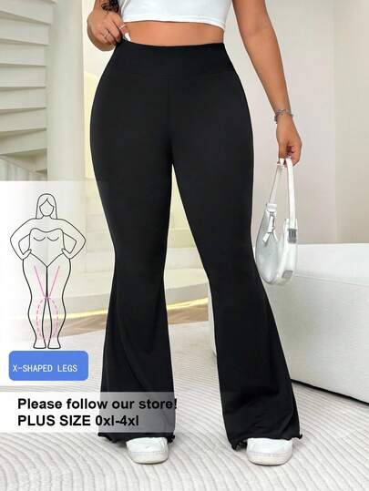 Solflare Plus Size Women High Waist Flare Casual Black Pants, Versatile Plus Size Flare Pants Plus Size Wide Leg Pants Plus Size Bell Bottoms Flared Leggings Modify Leg Shape, Versatile Bell-Bottom Pants, Comfortable,,Fall Clothes For Women