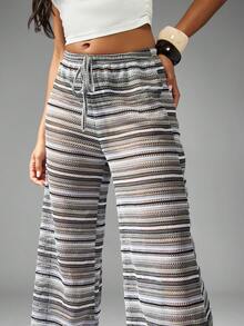 MISSGUIDED 钩针阔腿沙滩裤度假装夏季度假罩衫波西米亚风针织阔腿裤假日沙滩装节日服装 - 黑色 - 查看 4