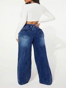 SHEIN SXY Große Größen Lässig Verwaschen Destroyed Weite Bein Jeans