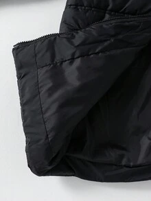 Girls' Casual Hooded Padded Coat With Fur Collar, Elastic Waist Belt, Pockets And Zipper Design, Loose Fit, Comfortable For Autumn/Winter, Suitable For Daily, Commuting, Outdoor, Party And Photo Shooting Fall - Black - View 7