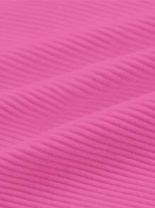 Ribbed Knit Jumpsuit With Half Zip - Fuchsia Pink - View 5