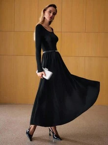 MOTF PREMIUM VESTIDO DE SUÉTER FLUIDO CON CINTURÓN - Negro - Ver 6