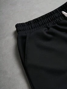 Manfinity Roghcode Celana Jogging Lurus Bermotif Manfinity Streetrush, Hitam dan Putih, Musim Panas, Pakaian Jalanan, Liburan Kota, Celana Jogging Panjang dengan Tali Serut, Hadiah Natal untuk Pacar - Hitam - View 5