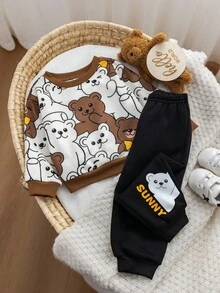 Bộ quần áo nỉ và quần dài họa tiết hoạt hình dễ thương cho bé trai, đa năng cho mùa thu/đông - Nhiều màu - Xem 6