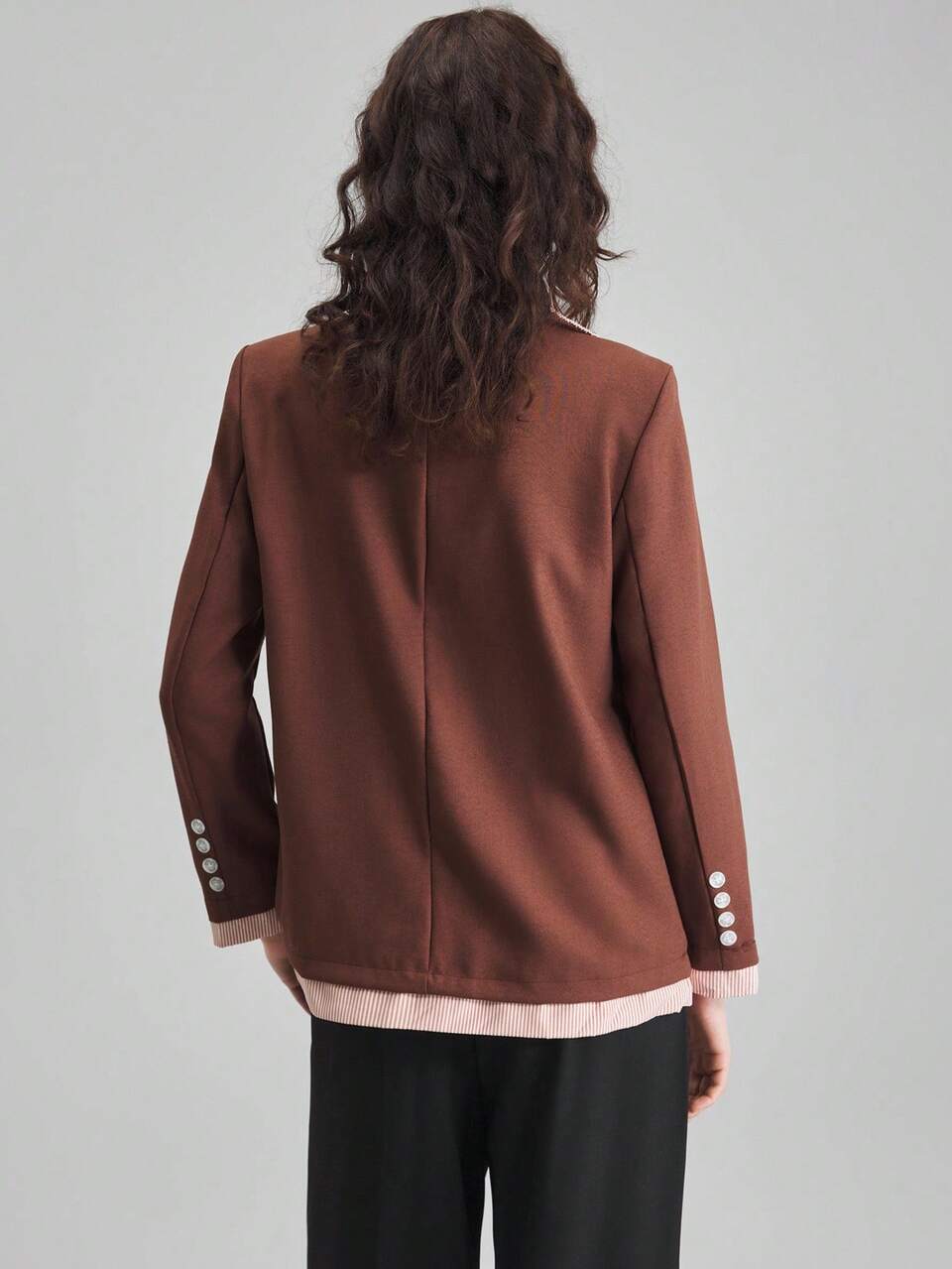 2025 New Women's Solid Color Patchwork Long Sleeve Minimalist Suit Jacket, Daily Commute, Spring Season, Retro Style In Fall/Winter