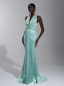 Elitara Elegant, Romantic, Sexy, Minimalist, Stretchy, Strapless, Backless, Bodycon, Plunging Neckline, Fishtail Hem, Trailing, Fashionable, Influencer Style, Holiday, Vacation, Birthday Party, Wedding Event, Bridesmaid Dress - Baby Blue - View 6