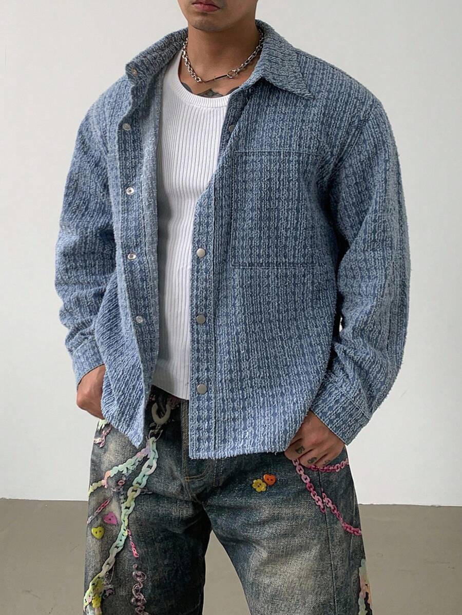 DAZY Camisa de hombre azul con textura de tela, otoño - Azul - Ver 1