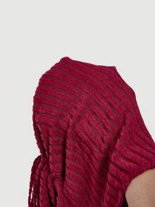 SHEIN MOD Große Größen Damen Rotes T-Shirt mit Kordelzug, asymmetrischem Saum und weiten Ärmeln, Off-Shoulder T-Shirt, Herbstmode für Damen, bequemes T-Shirt