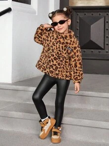 SHEIN Young Girl Thick Thermal Lined PU Leather Skinny Leggings, Casual & Comfortable, Versatile Fall Winter - Black - View 6